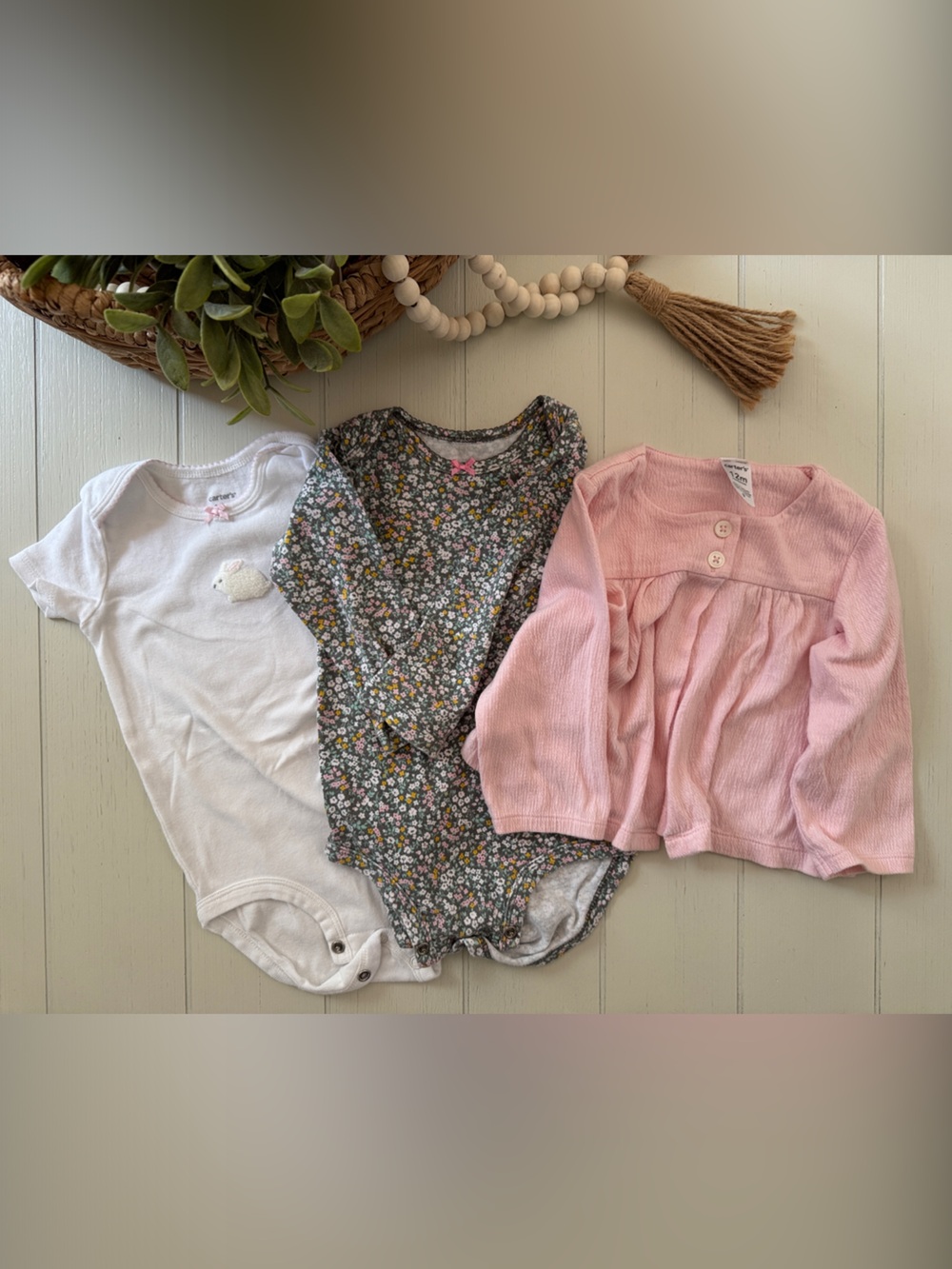Baby Girl Pink, White & Floral Bodysuit Set
